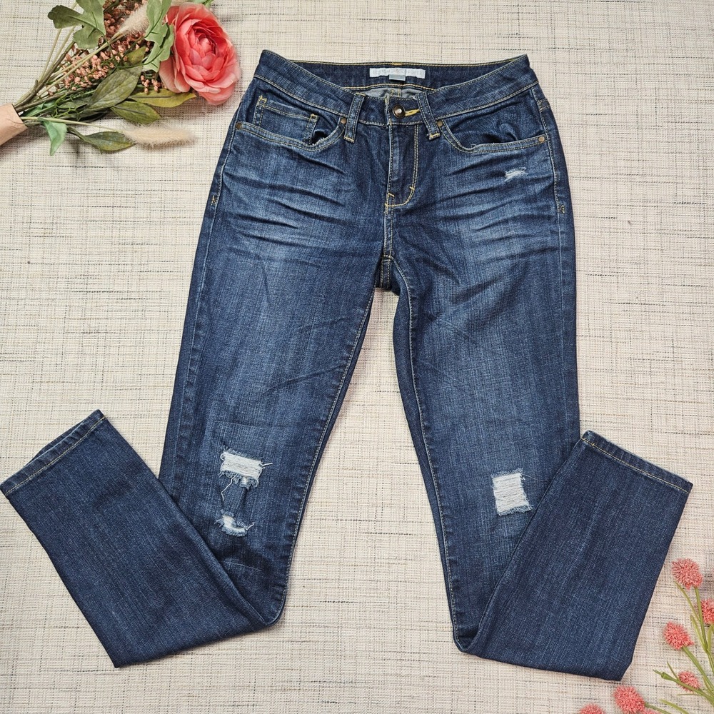 Boston Proper Womens Distressed Skinny Jeans Dark Wash Ripped 570100212‎ Size 0